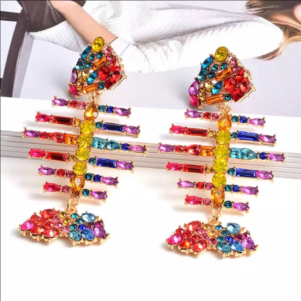 Rainbow 🌈 Fish Bone Earrings